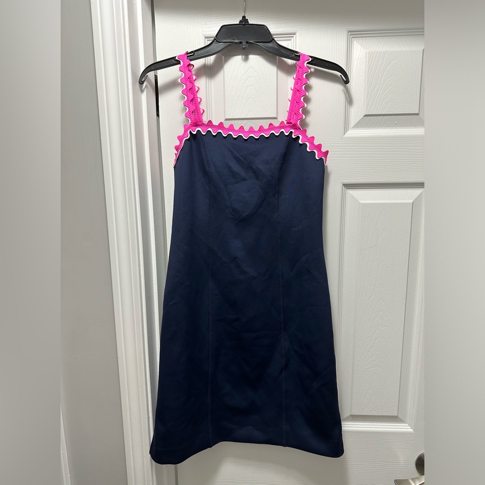 Lilly Pulitzer Navy Blue Dress with Hot Pink Trim